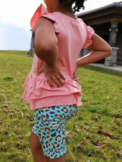 Sydney So Sweet New Arrivals Wild Child Pink & Blue Cheetah Flutter Girls Biker Shorts Outfit