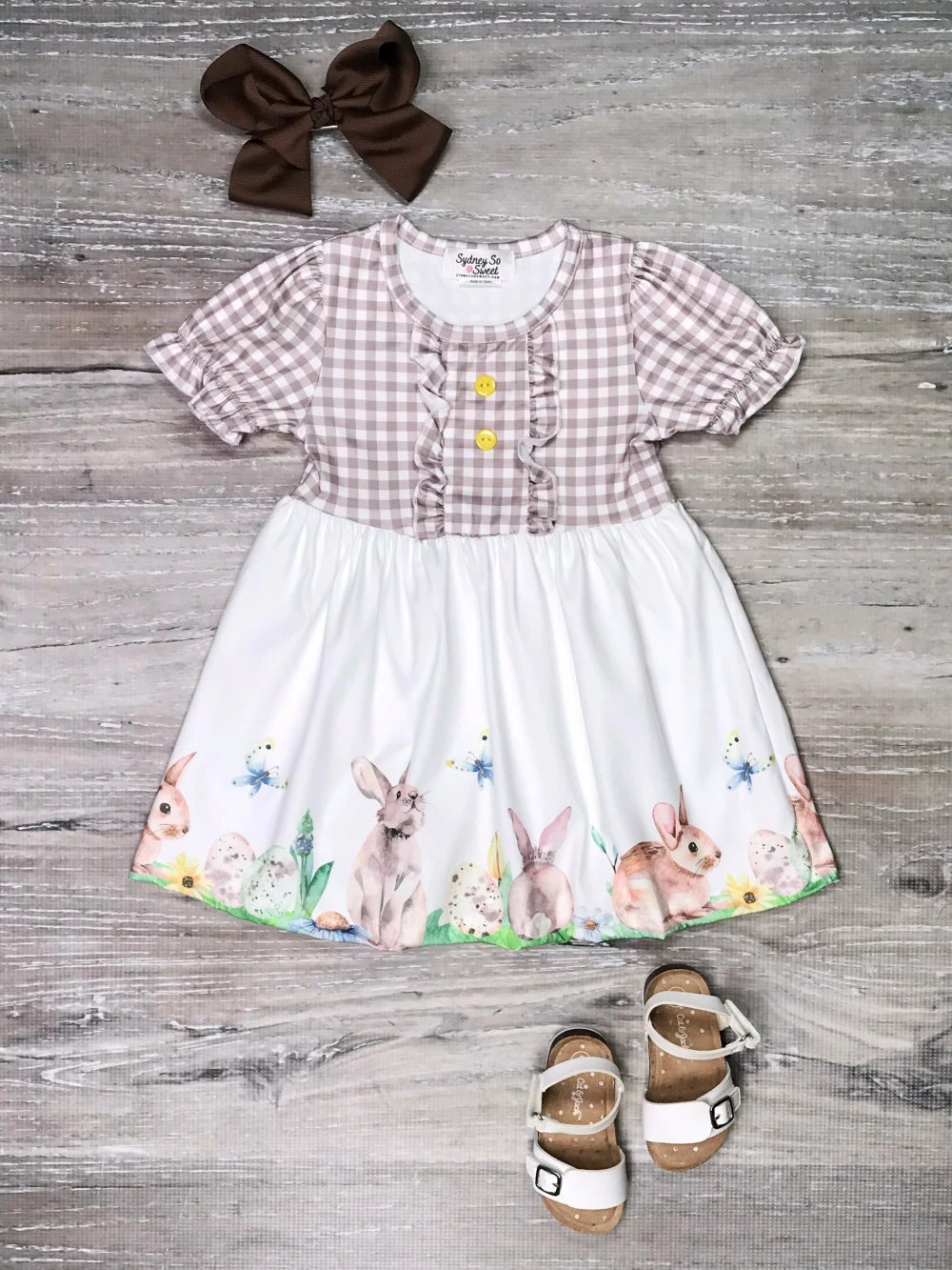 Sydney So Sweet Dresses & Skirt Sets Bunny Garden & Friends Brown Gingham Ruffle Girls Easter Spring Dress 1 Sydney So Sweet Dresses & Skirt Sets Bunny Garden & Friends Brown Gingham Ruffle Girls Easter Spring Dress