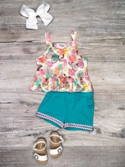 Sydney So Sweet Butterfly Blue Pastel Rainbow Peplum Tank Girls Shorts Outfit New Arrivals