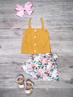 Sydney So Sweet Butterfly Flower Garden Yellow Ruffle Girls Shorts Outfit