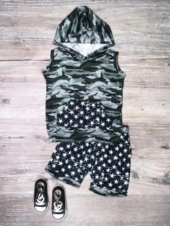 Sydney So Sweet Camo Cool Dude Navy Star Hooded Tank Boys Shorts Outfit New Arrivals