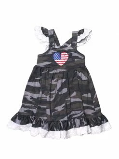 Sydney So Sweet Camo Heart Flag Eyelet Lace Flutter Girls Patriotic Dress New Arrivals