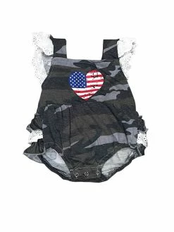 Sydney So Sweet Camo Heart Flag Eyelet Lace Halter Baby Romper Baby Boutique