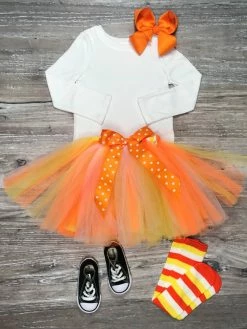 Sydney So Sweet Costumes For Kids Candy Corn Tutu Skirt & Sock Set, Cute Girls Costume