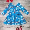 Sydney So Sweet Storybook Cat Blue Long Sleeve Girls Skater Dress