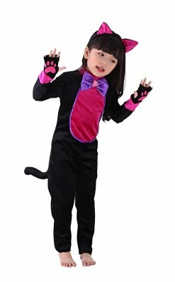 Sydney So Sweet Girls Cat Costume, Deluxe Black And Hot Pink Tutu Halloween Dress Up Costumes For Kids
