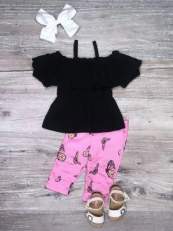 Sydney So Sweet Change Is Beautiful Butterfly Black & Pink Distressed Girls Biker Shorts Outfit