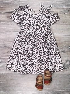 Sydney So Sweet Dresses & Skirt Sets Cheetah Brown Cold Shoulder Girls Dress