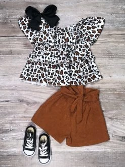 Sydney So Sweet Shorts & Capri Outfits Cheetah Print Camel Corduroy Girls Shorts Outfit