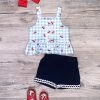 Sydney So Sweet Cherry On Top Blue Gingham Peplum Tank Girls Shorts Outfit