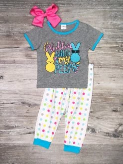 Sydney So Sweet Chillin' With My Peeps Pastel Polka Dot Girls Easter Pajamas