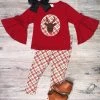 Sydney So Sweet Christmas Reindeer Red Tartan Plaid Distressed Leggings Girls Outfit