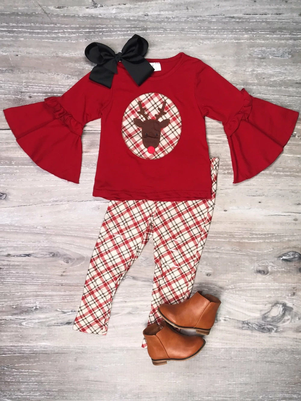 Sydney So Sweet Christmas Reindeer Red Tartan Plaid Distressed Leggings Girls Outfit 1 Sydney So Sweet Christmas Reindeer Red Tartan Plaid Distressed Leggings Girls Outfit