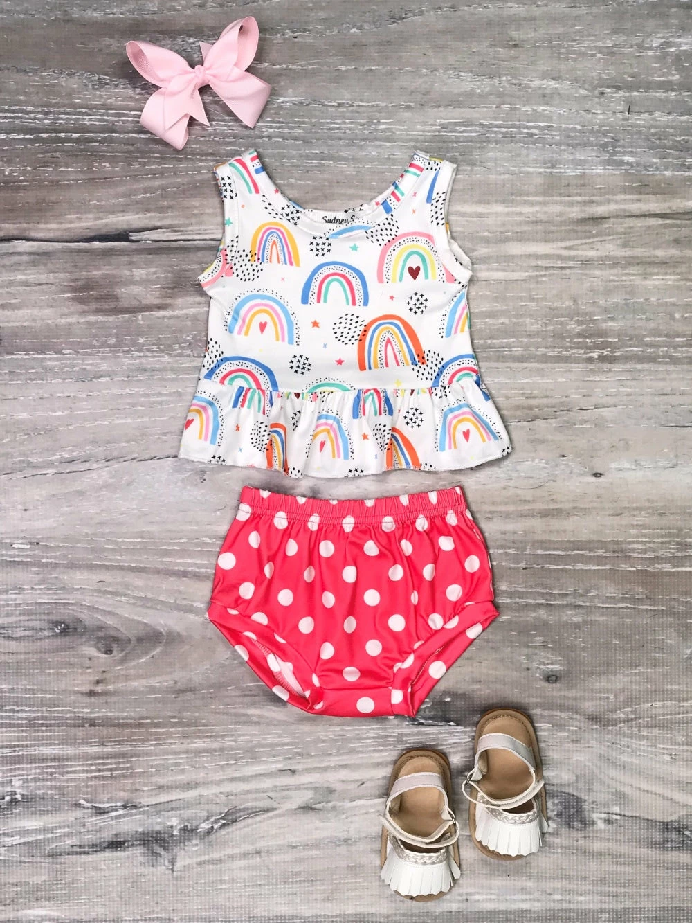 Sydney So Sweet Classic Cute Rainbow Polka Dot Baby Girls Outfit 1 Sydney So Sweet Classic Cute Rainbow Polka Dot Baby Girls Outfit