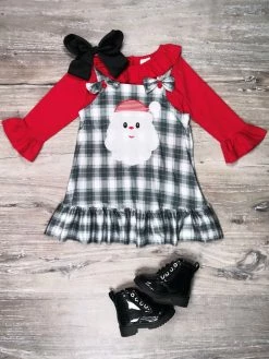 Sydney So Sweet Classic Santa Buffalo Plaid Red Ruffle Girls Christmas Jumper Dress