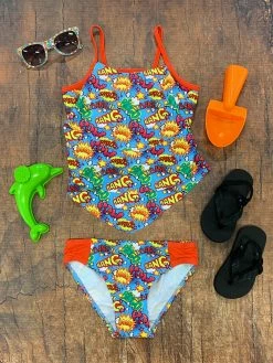 Sydney So Sweet Comic Book Super Hero Girls Swim Two Piece Tiered Tankini Swimsuit