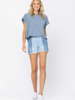 Sydney So Sweet Contrast Panel Women's Plus Size Judy Blue Denim Shorts