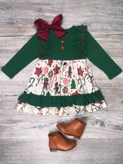 Sydney So Sweet Christmas Cookie Baking Green Ruffle Girls Christmas Dress