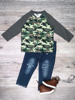 Sydney So Sweet Cool Guy Camo Henley Denim Boys Outfit