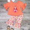 Sydney So Sweet Coral Floral Bunny Tail Ruffle Girls Easter Capri Outfit Shorts & Capri Outfits