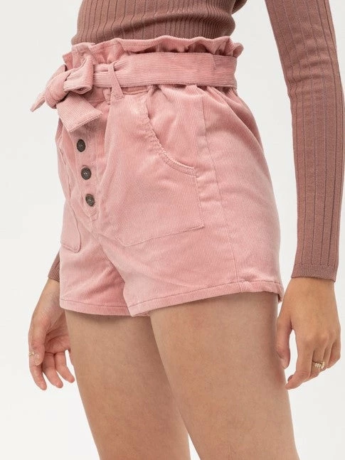 Sydney So Sweet On Wednesday, We Wear Pink Women's Corduroy High Waist Button Up Paperbag Shorts Pink 3 Sydney So Sweet On Wednesday, We Wear Pink Women's Corduroy High Waist Button Up Paperbag Shorts Pink