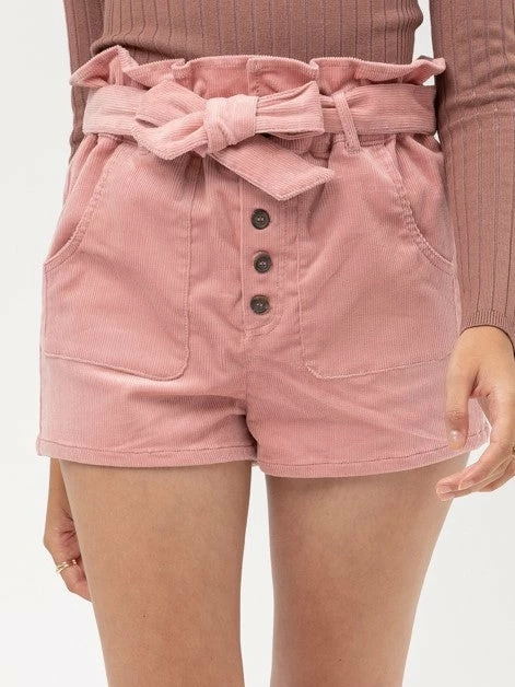 Sydney So Sweet On Wednesday, We Wear Pink Women's Corduroy High Waist Button Up Paperbag Shorts Pink 1 Sydney So Sweet On Wednesday, We Wear Pink Women's Corduroy High Waist Button Up Paperbag Shorts Pink
