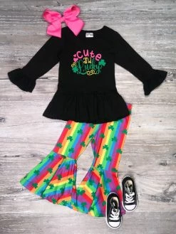 Sydney So Sweet Cute & Lucky Rainbow Shamrock Girls St. Patricks Day Bells Outfit St. Patrick's Day