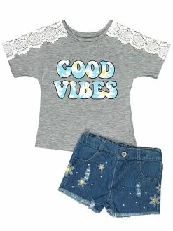 Sydney So Sweet Daisy Day Good Vibes Girls Denim Shorts Set