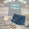 Sydney So Sweet Daisy Day Good Vibes Girls Denim Shorts Set