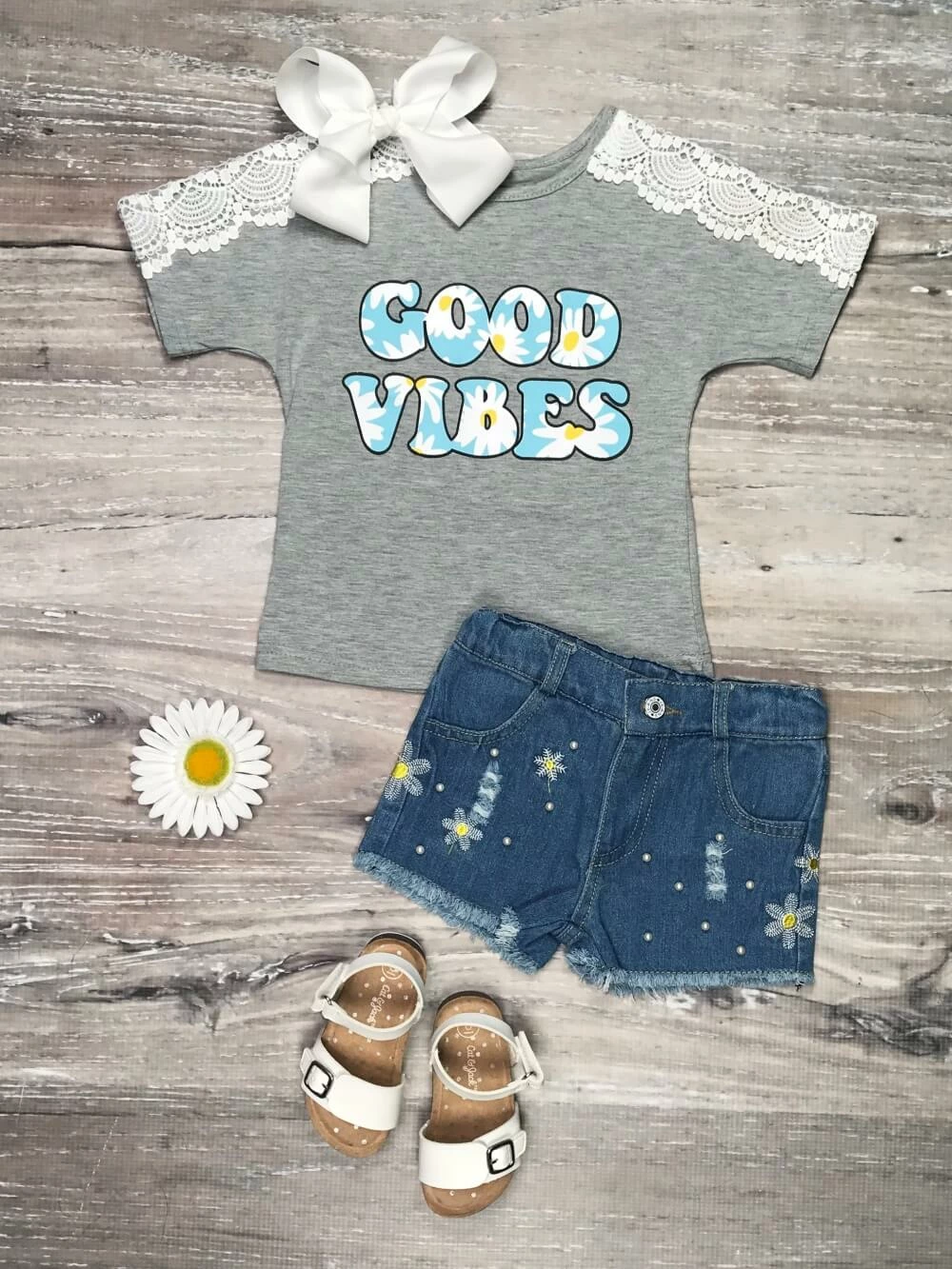 Sydney So Sweet Daisy Day Good Vibes Girls Denim Shorts Set 1 Sydney So Sweet Daisy Day Good Vibes Girls Denim Shorts Set