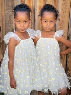 Sydney So Sweet Dresses & Skirt Sets Ivory Daisy Tulle Girls Flutter Sleeve Summer Dress