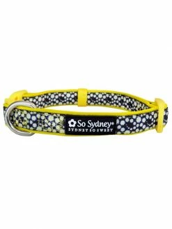 Sydney So Sweet Yellow Daisy Black Flower Comfy, Adjustable Fashion Dog Collar