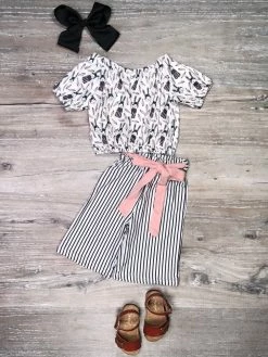 Sydney So Sweet Shorts & Capri Outfits Dang Flabbit Rabbit Black & White Stripe Girls Easter Capri Outfit