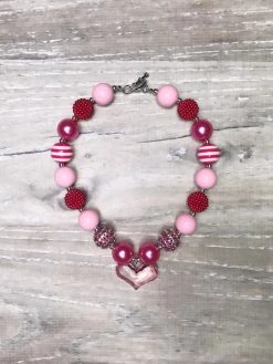Sydney So Sweet Valentine's Day Dazzling Pink Heart Girls Chunky Bubblegum Bead Necklace
