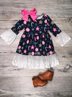 Sydney So Sweet Decorating For Christmas Navy Blue Lace Girls Holiday Dress Dresses & Skirt Sets