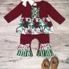 Sydney So Sweet Deep Burgundy Green Stripe Floral Ruffle Girls Baby Romper Baby Boutique