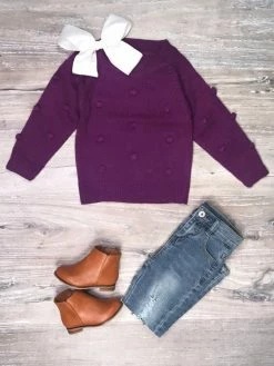 Sydney So Sweet T-Shirts & Tops Deep Plum Purple Long Sleeve Swiss Dot Girls Fall Sweater