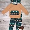 Sydney So Sweet Deer Pine Tree Teal & Brown Boys Hooded Jogger Outfit