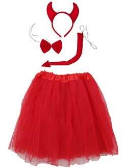 Sydney So Sweet Adult Red Devil Costume - Red Tutu Skirt, Tail, Bow Tie, & Headband Horns Set For Adult Or Plus Size Adult & Plus Tutu Costumes