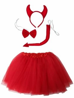 Sydney So Sweet Girls Red Devil Costume - Complete Kids Costume Set With Tutu, Horns, Bow Tie, & Tail