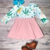 Sydney So Sweet Dresses & Skirt Sets Dinosaur Roaming Rainbows Pink Long Sleeve Girls Skater Dress