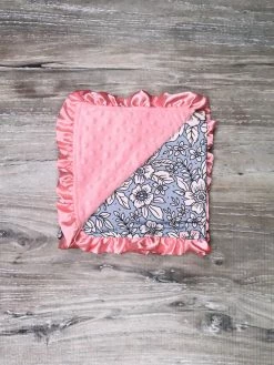 Sydney So Sweet Ditsy Floral Pink & Blue Toddler Or Baby Minky Dot Blanket