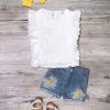 Sydney So Sweet Dollop Of Daisy White Ruffle Denim Girls Shorts Outfit