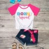 Sydney So Sweet New Arrivals Donut Squad Pink Raglan Tie Top Denim Patch Girls Shorts Outfit
