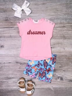Sydney So Sweet Dreamer Pink Cutout Butterfly Biker Girls Shorts Outfit New Arrivals