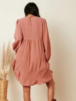 Sydney So Sweet Dusty Mauve Gingham Bias Tier Detail Babydoll Dress