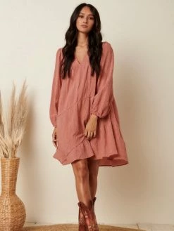 Sydney So Sweet Dusty Mauve Gingham Bias Tier Detail Babydoll Dress