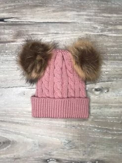 Sydney So Sweet Dusty Rose Pink Cable Knit Double Pom Baby Or Toddler Hat Baby Boutique
