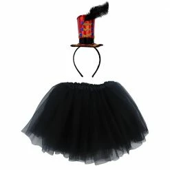 Sydney So Sweet Adult Ringmaster Greatest Showman Costume - Black Dot Tutu Skirt & Headband Hat Set For Adult Or Plus Size