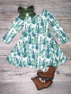 Sydney So Sweet Emerald Green Forest Long Sleeve Girls Skater Dress Dresses & Skirt Sets